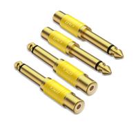 J&D RCA Cable to 1/4 Audio Adapter 4-Pack, 6.35mm Mono Plug Male to RCA Female Connector, Gold-Plated Connectors, Yellow