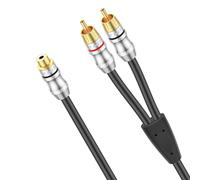 J&D RCA/Phono Cable, RCA Female to 2 Male Stereo Audio Y-Splitter Gold Plated Adapter for Subwoofer, HDTV, DVD Player, Home Theater, Hi-Fi Systems, Speaker, 0.3 Meter
