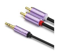 J&D RCA to 3.5mm Cable, Phono Mini Jack Stereo Lead, Gold-Plated Connectors, Red and White Aux Headphone Cord RCA Audio Y Splitter Compatible with Hi-Fi AMP, Speaker, Turntable, TV, Purple, 1.8 m