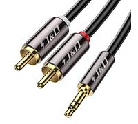 J&D RCA to 3.5mm Stereo Audio Cable, Phono to 3.5mm Jack Adapter Aux Cord Headphone Mini Jack Audio Y Splitter for Speaker, DJ Controller, Turntable, TV, Car, Phone, Gold-Plated Connectors, 0.3 m