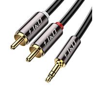 J&D RCA to 3.5mm Stereo Audio Cable, Phono to 3.5mm Jack Adapter Aux Cord Headphone Mini Jack Audio Y Splitter for Speaker, DJ Controller, Turntable, TV, Car, Phone, Gold-Plated Connectors, 1.8 m