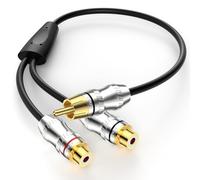 J&D RCA Y-Splitter Cable, RCA Male to 2 Female Gold-Plated Digital Stereo Audio Adapter, 0.3 Meter - Short Extension Cord for Speakers, Amplifiers, and Home Audio Systems