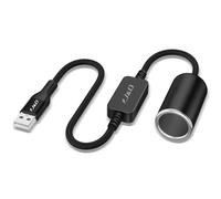J&D USB A Male to 12V Car Cigarette Lighter Socket Female Converter Cable, 150 cm, 12V 18W Power Adapter, Compatible with Dash Cam, GPS, Car LED Light Strips, Black