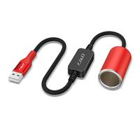 J&D USB A Male to 12V Car Cigarette Lighter Socket Female Converter Cable, 30 cm, 12V 18W Power Adapter, Compatible with Dash Cam, GPS, Car LED Light Strips, Red