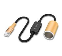 J&D USB A Male to 12V Car Cigarette Lighter Socket Female Converter Cable, 30 cm, 12V 18W Power Adapter, Compatible with Dash Cam, GPS, Car LED Light Strips, Yellow