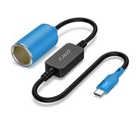 J&D USB C Male to 12V Car Cigarette Lighter Socket Female Converter Cable, 12V 18W Power Cable for Dash Cam, GPS, Car LED Light Strips, Blue, 150 cm