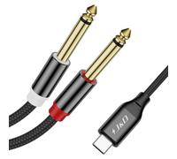J&D USB C to 1/4 inch Audio Cable, USB Type C to Dual 6.35 mm TS Mono Y Splitter Audio Cord for Tablet, Laptop, Amplifier, Mixer, Compatible with iPhone 16/17 Series and Galaxy S24/S25, 3 Meter