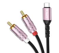 J&D USB C to 2 RCA Audio Cable, Type C to 2RCA Male Jack Plug Adapter, Car Auxiliary Stereo Y RCA Splitter Cord, Compatible with iPhone 15, DVD Players, Amplifiers and so on, Rose Gold, 1.2 m