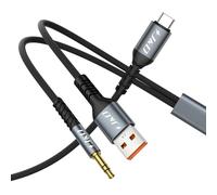 J&D USB C to 3.5 mm Car Aux Cable, 2 in 1 3.5 mm Aux Headphone Jack Cable for Car with Charger Cord, compatible with a wide range of mobile phones, Grey, 1.2 m