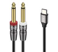 J&D USB C to Dual 6.35mm 1/4 inch TS Stereo Audio Y Splitter Cable for iPhone 16 Pro Max/16 Pro/16 Plus/16/15/15 Pro Max/15 Pro/15 Plus, Amplifier Speaker and Mixer, 2 Meter