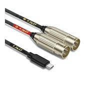 J&D USB C to Dual XLR Male Audio Stereo Cable Cord Converter Adapter for Amplifier, Mixing Console Mixer, Speaker Compatible with iPhone 16/17 Series, 2 Meter