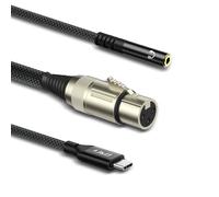 J&D USB-C to XLR Female Microphone Cable with 3.5mm Headphone Jack, XLR to USB-C Digital Interface with Headphone Monitoring, 1 Meter - Professional Audio Cable for Recording and Live Sound