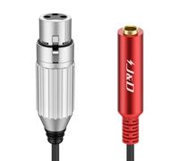 J&D XLR Female to 1/4 Inch TRS Jack Female Balanced Audio Cable, 0.3 m, Red | Balanced female to female adapter with 24K gold plugs, OFC core, dual shielding and braided red alloy build for mixers