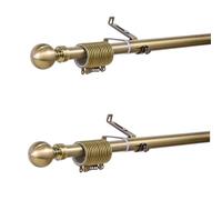 J.Din Antique Brass Curtain Pole Metal Durable Plain Ball, Adjustable Curtain Rod 28 mm Diameter with 50 mm Finials, 2 Pack Extendable Curtains Poles 310 to 400cm Includes Rings and Brackets Set