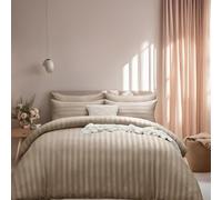 J.Din Beige Duvet Cover Set - Hotel Quality Satin Striped Reversible Bedding - Single Bed Set with Pillowcase - Soft Brushed Microfiber Quilt Cover