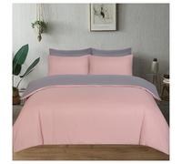 J.Din Blush Pink and Grey Plain Dyed Duvet Cover - Soft Brushed Microfiber - Single Bedding Set With Matching Pillow case - Reversible Quilt Cover Sets