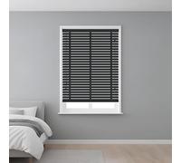 J.Din Custom Made to Measure Faux Wood Blind 50mm Horizontal Slats Window Venetian Blinds, Easy Fit & Child Safe (Charcoal Tape, 174cm Width x 150cm Drop)