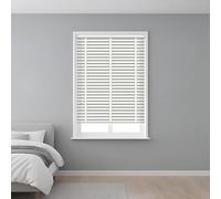 J.Din Custom Made to Measure Faux Wood Blind 50mm Horizontal Slats Window Venetian Blinds, Easy Fit & Child Safe (White Tape, 90cm Width x 213 cm Drop)