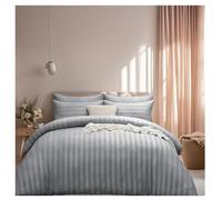 J.Din Light Grey Duvet Cover Set - Hotel Quality Satin Striped Reversible Bedding - Single Bed Set with Pillowcase - Soft Brushed Microfiber Quilt Cover