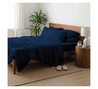 J.Din Navy Blue Single Flat Sheets - 100% Egyptian Cotton Bed Sheet 300 Thread Count Luxury Hotel Quality Plain Dyed Breathable Bedding Easy Care (180cm x 255 cm)