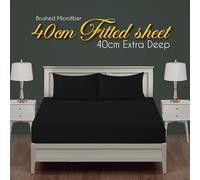 J.Din Plain Dyed Fitted Sheet Black Bottom Sheet Single Bed 40cm Extra Deep Pocket Soft Brushed Microfiber Bedsheet Easy Care - 90 x 190cm
