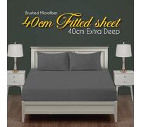 J.Din Plain Dyed Fitted Sheet charcoal Grey Bottom Sheet Single Bed 40cm Extra Deep Pocket Soft Brushed Microfiber Bedsheet Easy Care - 90x190cm