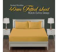 J.Din Plain Dyed Fitted Sheet Ochre Yellow Bottom Sheet Single Bed 40cm Extra Deep Pocket Soft Brushed Microfiber Bedsheet Easy Care - 90 x 190cm