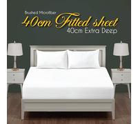 J.Din Plain Dyed Fitted Sheet White Bottom Sheet Double Bed 40cm Extra Deep Pocket Soft Brushed Microfiber Bedsheet Easy Care - 137x190cm