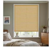 J.Din Teak Wood Grain Effect Made To Measure PVC Venetian Window Blinds Easy Fit Windows Treatment Curtains 25mm Slats Wooden Shutters Child Safe Fittings 120W x 150H cm