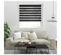 J.Din Zebra Roller Blinds Windows Door Curtain For Bedroom Light Filtering Day and Night Window Shades Blind Easy Fit Double Layer Fabric Translucent Vision Curtains (Black, 124cm x 210cm)