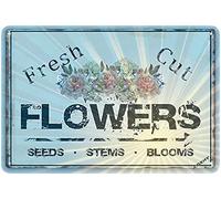 J.DXHYA Tin Sign Metal Warning Reminder Sign Fresh Cut Flowers, Flowers Market Vintage, Retro Wall Plaque Wall Decor for Farmhouse Garden 8x12 Inch