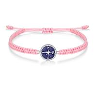 J.Endéar Compass Bracelet 925 Sterling Silver for Women Girls, String Filigree Braided Handmade Navy Bule Jewelry, Friendship Gift for Teen, Pink