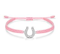 J.Endéar Horseshoe Bracelet for Women Silver 925 Zirconia, Handmade Filigree Braided Bracelet for Girls, Good Luck Jewelry Adjustable for Teens, Pink