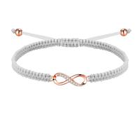 J.Endéar Luck String Bracelet, 925 Sterling Silver Infinity Bracelet Rose Gold for Women, Braided Grey Filigree Jewellery Girls, Teenager Bracelet Adjustable, Handmade