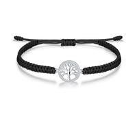 J.Endéar Lucky String Bracelet Handmade, Tree of Life Bracelet 925 Sterling Silver with Zircon for Women, Black Braided Bracelet for Girls, Teen Jewellery Adjustable