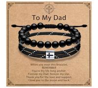 J.Endéar Men's Cross Obsidian Bead Bracelet Set, Handmade Adjustable Rope Bracelets for Baptism, Birthday Christian Religious Gifts Jewelry for Him(7"-9"), 7~9 inches, Brass, no gemstone