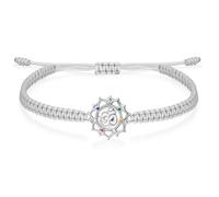 J.Endéar Om Lotus Flower Bracelet Yoga Meditation Jewellery, 925 Sterling Silver Bracelet Zirconia 7 Chakra Bracelet, Adjustable Grey String Bracelet for Women Girls Teens