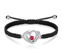 J.Endéar womens+clearance+sale,prime+deals+today+clearance,Double Heart Bracelet Women Gift, Silver 925 Jewelry Red Cubic Zirconia for Girls Handmade Braided Cord Adjustable Black