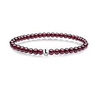 J.Endéar womens+clearance+sale,prime+deals+today+clearance, Initial Letter L Women Initials Name Bracelets, 5MM Red Natural Garnet Friendship Bracelet, 925 Sterling Silver Letter Elastic 17.5CM