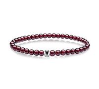 J.Endéar womens+clearance+sale,prime+deals+today+clearance, Initial Letter W Women Initials Name Bracelets, 5MM Red Natural Garnet Friendship Bracelet, 925 Sterling Silver Letter Elastic 17.5CM