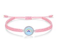 J.Endéar womens+clearance+sale,prime+deals+today+clearance, Rainbow Bracelet 925 Sterling Silver for Ladies Girls, Enamel Charm Thin String Braided Bracelet Pink Adjustable 16+8cm Gift