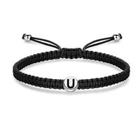 J.Endéar Womens, Prime+Deals+Today+Clearance,Handmade Ladies Initial U Bracelet, 925 Sterling Silver Letter Charms, Adjustable Hand-Woven Chain, Gift for Women Girls