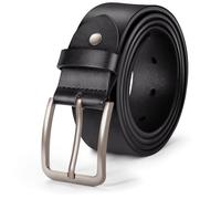 J.Fée 1Pc Mens Belts Leather, Black Leather Belt for Men, 1.38"(35mm) Mens Black Belt with Silver Square Brushed Buckle, Men Belts for Jeans, Trousers, Work or Casual Wear, 130CM