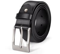 J.Fée 1Pc Mens Belts Leather, Black Leather Belt for Men, 35mm Mens Black Belt with Silver Brushed Buckle, Men Belts for Jeans, Trousers, Work or Casual Wear, 130CM