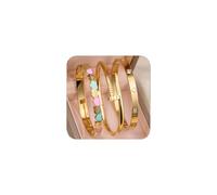 J.Fée 3Pcs Gold Bangles for Womens Waterproof Gold Bracelet Stack Stainless Steel 18K Plated Golden 17CM Four Leaf Clover Bracelet Cubic Zirconia Bracelets for Womens Gifts for Christmas