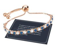 J.Fée Gold Bracelets for Womens Tennis Bracelet with 4MM Austria Blue and White Crystal Adjustable Jewellery with Box,Gift for Women Mothers Day Gifts For Mum,Rose Gold