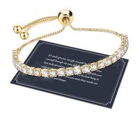 J.Fée Gold Bracelets for Womens Tennis Bracelet with 4MM Cubic Zircon Crystal Bracelet with Box,Adjustable Womens Jewellery,Gifts for Women Mothers Day Gifts For Mum