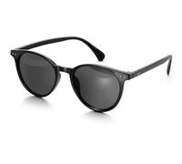 J.Fée Retro Sunglasses Womens UV400 Protection Round Ladies Sunglasses, Sun Glasses Women Vintage Fashion, Black Frame Grey Lenses with Studs, 1Pc