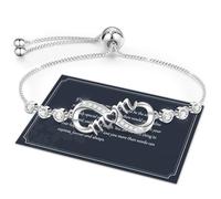 J.Fée S925 Silver Infinity Bracelet with 5A Cubic Zirconia Heart - Adjustable Bracelet for Women, Mom Gift
