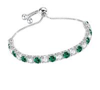 J.Fée Silver Plated Bracelets for Womens Tennis Bracelet with 4MM Green and White Crystal Adjustable Jewellery with Box,Birthday Gifts For Women Mothers Day Gifts For Mum